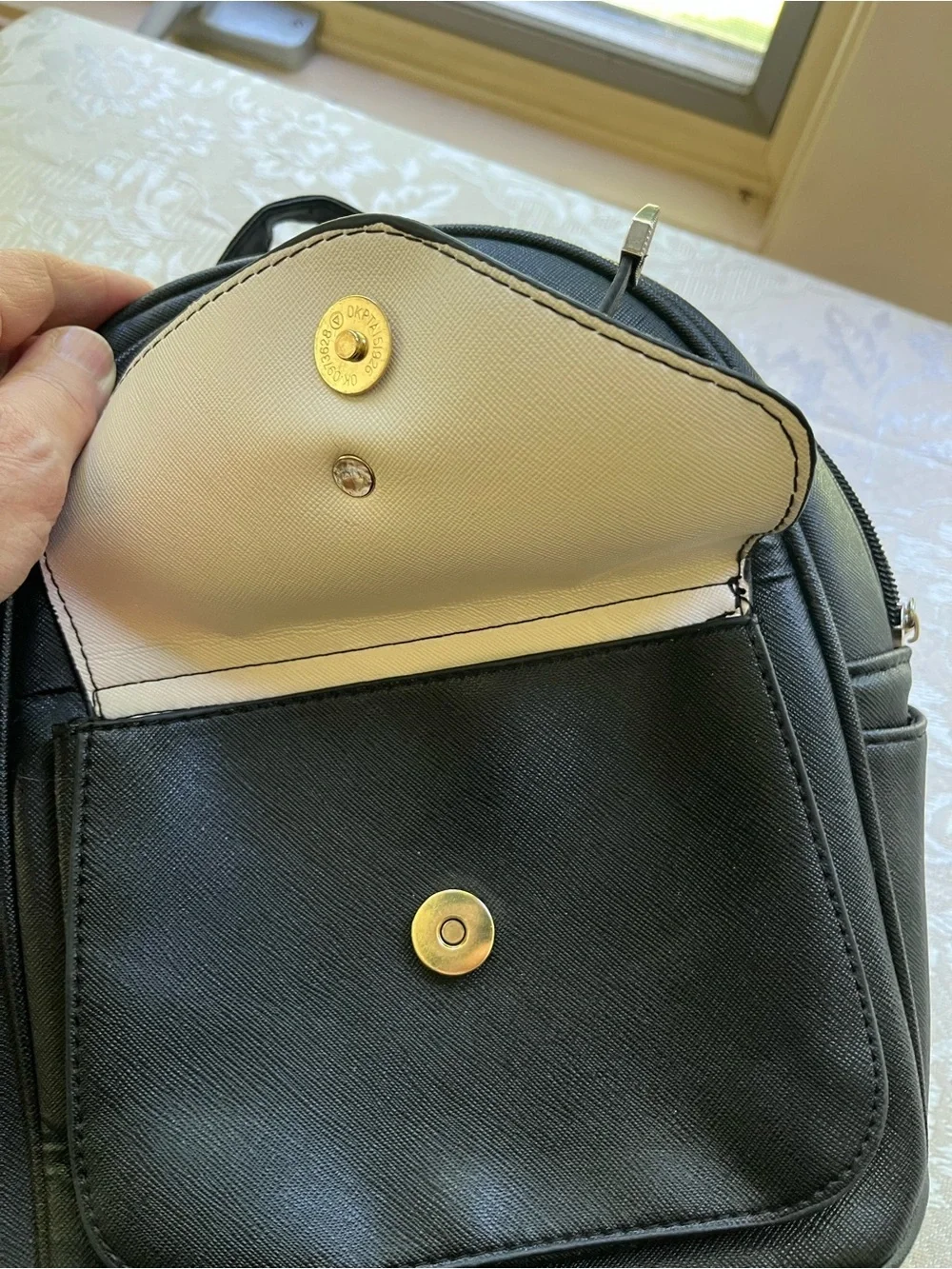LCFUN Black Mini Backpack with Front Pocket and Bow Detail